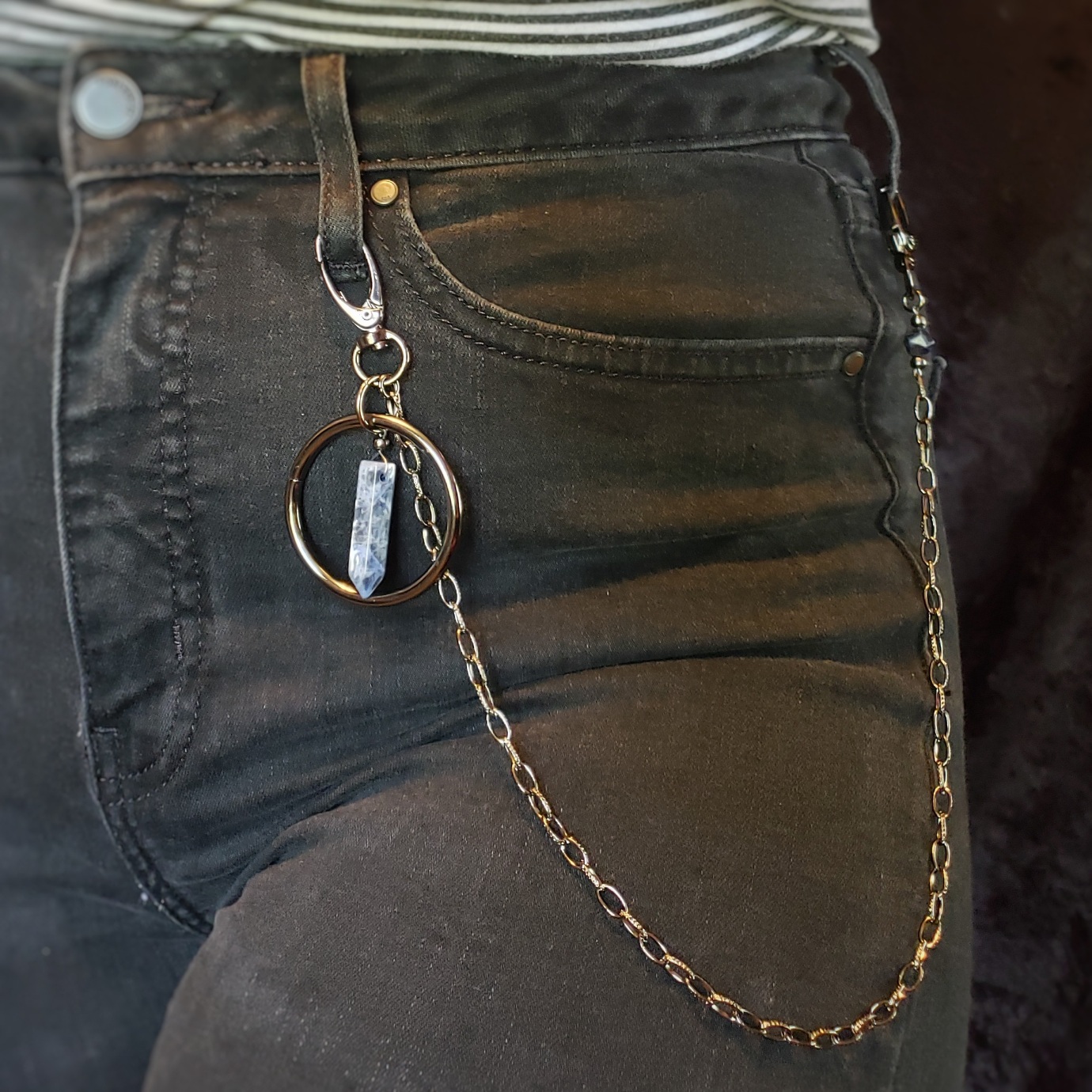 sodalite & o ring belt loop chain – heysomeday handmade jewelry