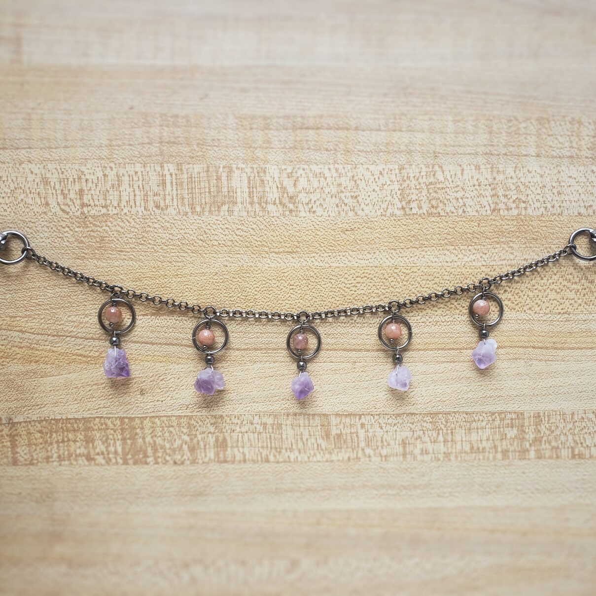 raw amethyst & sunstone belt loop chain – heysomeday handmade jewelry