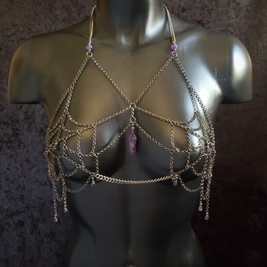chain spiderweb top with amethyst (33″-36″)