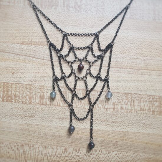 spiderweb necklace with bloodstone
