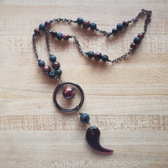 red claw, lava & tiger’s eye necklace