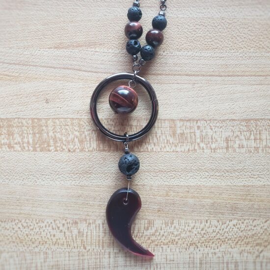 red claw, lava & tiger’s eye necklace