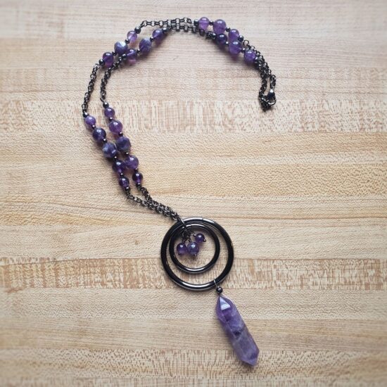 amethyst point & double o ring necklace