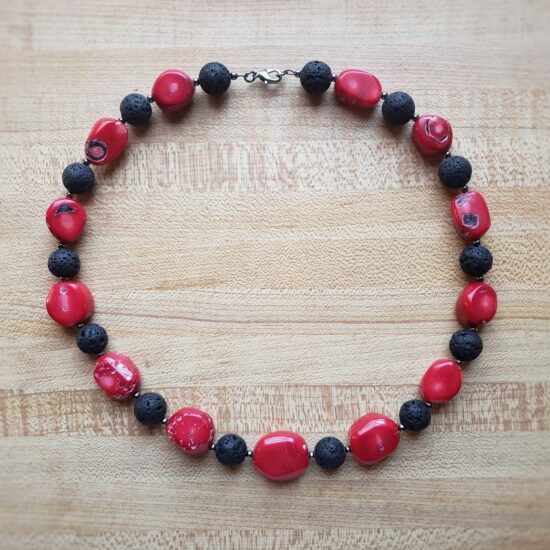chunky red coral & lava necklace