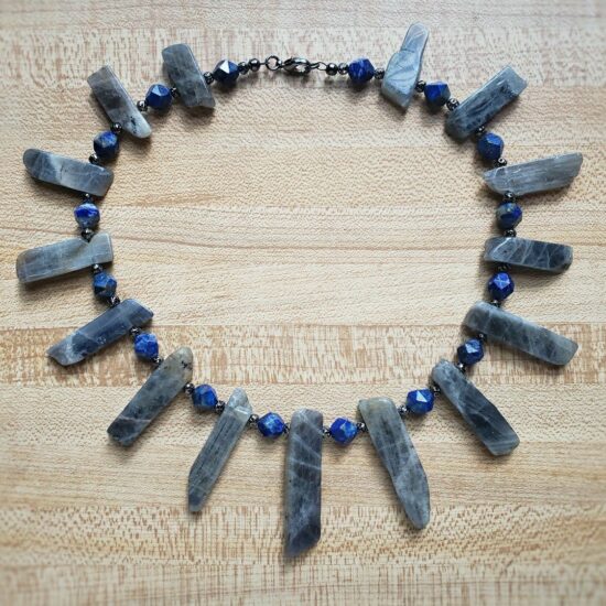 labradorite stick & lapis lazuli choker (16″)