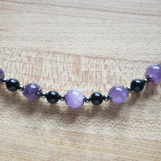 amethyst & black glass beaded choker (14″)