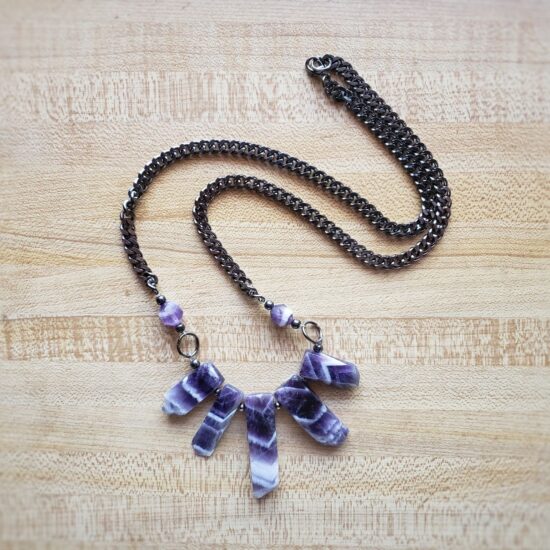 5 amethyst stick pendant (26″)