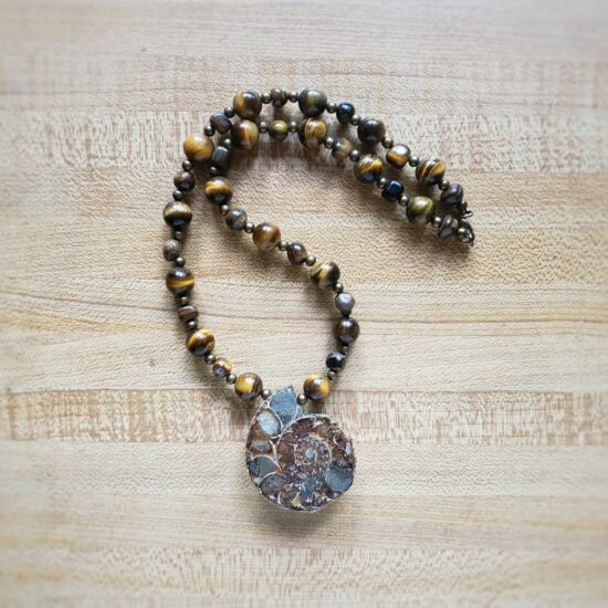 ammonite and tiger’s eye necklace (18″)