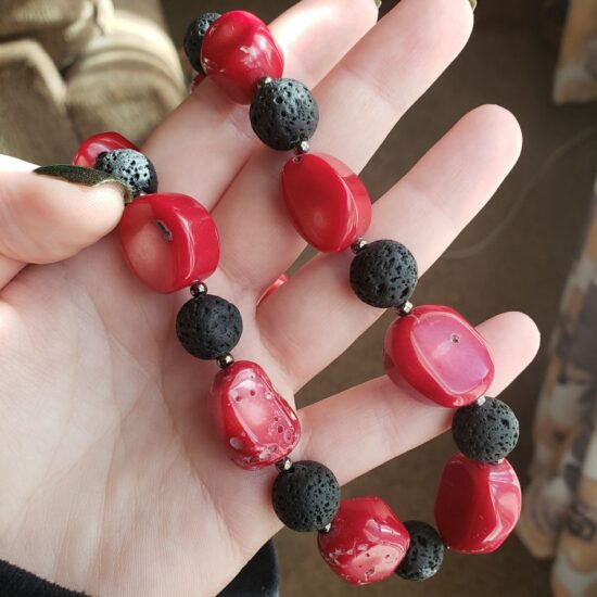 chunky red coral & lava necklace (19.5″)