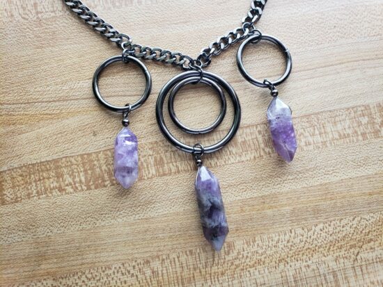 triple amethyst point o ring choker (14 3/4")