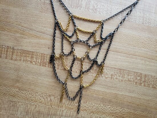 scrap chain spiderweb necklace with gold (16") - Image 4