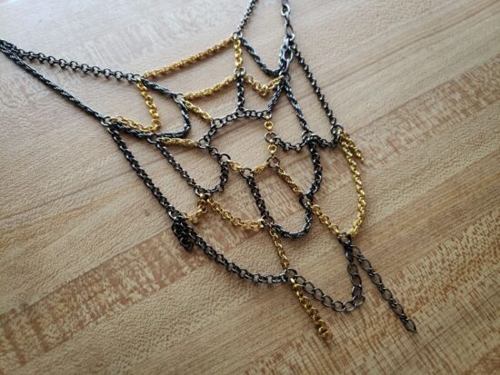 scrap chain spiderweb necklace with gold (16") - Image 3