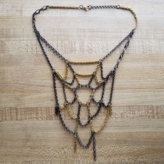 scrap chain spiderweb necklace with gold (16″)