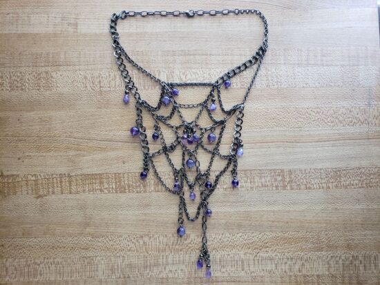 scrap chain spiderweb necklace with flawed amethyst (15.5") - Image 3