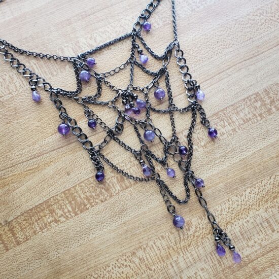 scrap chain spiderweb necklace with flawed amethyst (15.5″)