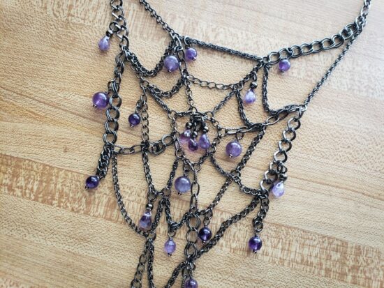 scrap chain spiderweb necklace with flawed amethyst (15.5") - Image 4