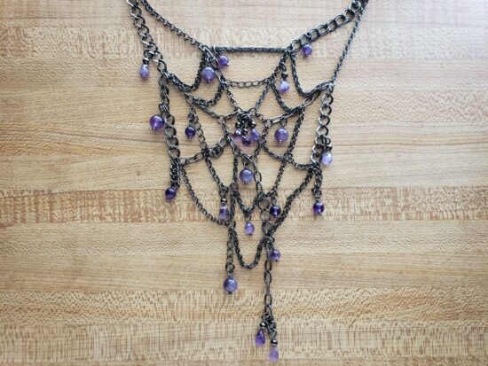 scrap chain spiderweb necklace with flawed amethyst (15.5") - Image 6
