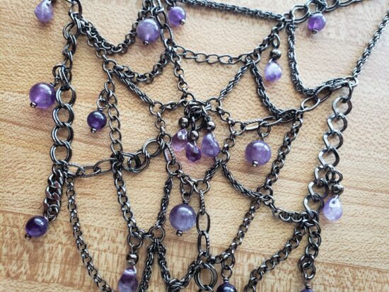 scrap chain spiderweb necklace with flawed amethyst (15.5") - Image 5