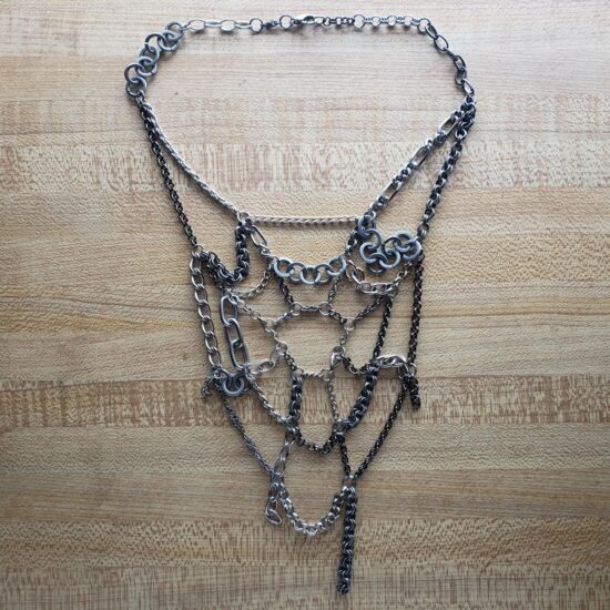 mixed silver tone scrap chain spiderweb necklace (15") - Image 4