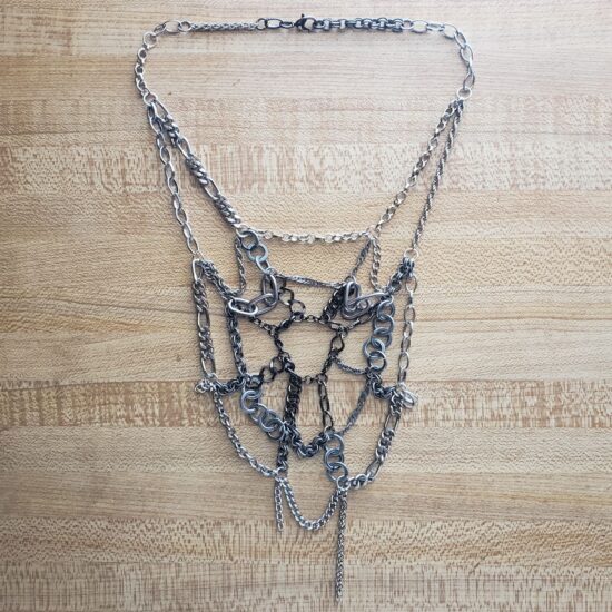 silver tone gradient scrap chain spiderweb necklace (15") - Image 3