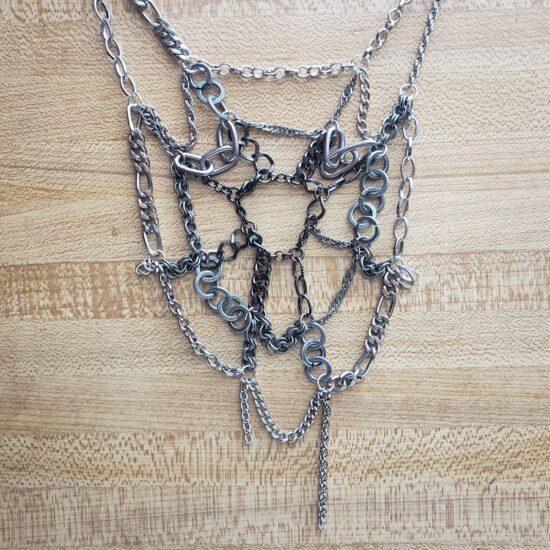 silver tone gradient scrap chain spiderweb necklace (15") - Image 4