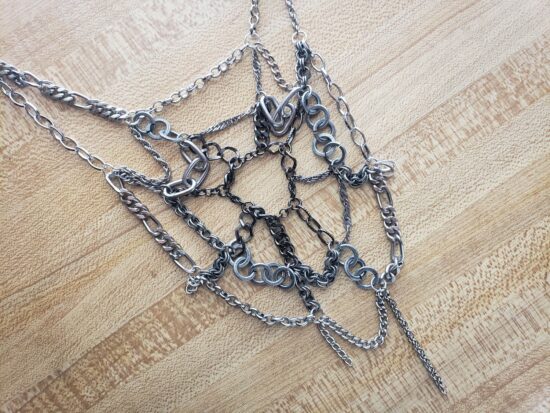 silver tone gradient scrap chain spiderweb necklace (15") - Image 6
