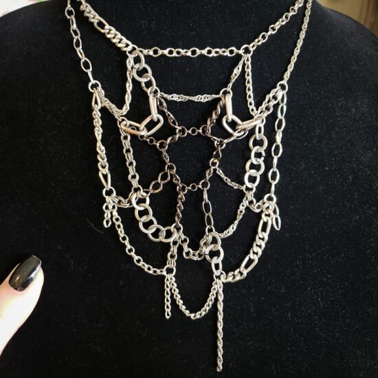 silver tone gradient scrap chain spiderweb necklace (15") - Image 5