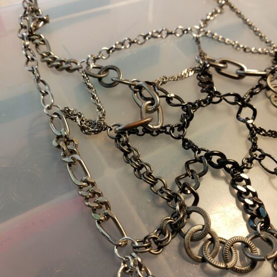 silver tone gradient scrap chain spiderweb necklace (15") - Image 8