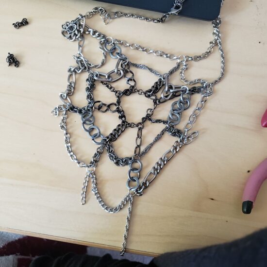 silver tone gradient scrap chain spiderweb necklace (15") - Image 7